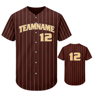 Camiseta de Béisbol Personalizada con Rayas Marrones y Diseño de Botones, Nombre del Equipo y Número del Jugador Personalizados para Ropa Deportiva Masculina - Product Image 1