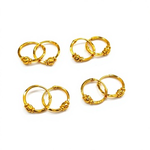22K Solid <b>Gold</b> Classic <b>Hoop</b> Earrings for Women & Kids <b>Small</b> Bali Design Traditional Indian <b>Gold</b> Jewelry Pair - Product Image 1