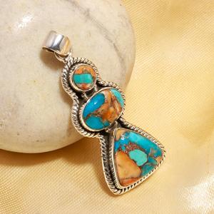 Latest Natural Oyster Spiny Copper Turquoise Pendant 925 Sterling <b>Silver</b> <b>Necklace</b> Women Boho Statement Jewelry - Product Image 1