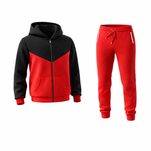 ชุดวอร์มผู้ชายสีดำและสีแดง เสื้อฮู้ดซิปและกางเกงจ็อกเกอร์ ทรงเข้ารูป สวมใส่สบาย เหมาะสำหรับออกกำลังกาย วิ่ง และฝึกซ้อม - Product Image 1