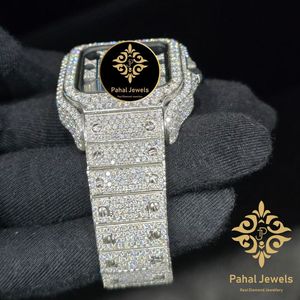 Montre de luxe Pahal Jewels avec diamants, boîtier carré en acier inoxydable 38 mm, affichage analogique à quartz, date, unisexe, bijoux de mode - Product Image 4