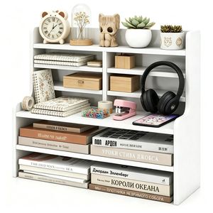 Organizer da Scrivania in Legno a 6 Livelli, Ripiani Regolabili e Rimovibili, Portaoggetti per Artigianato, Penne, Nastri Washi, con Protezioni Anti-Caduta - Product Image 1