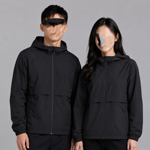 Unisex <b>Red</b> Hooded <b>Waterproof</b> Bomber <b>Jacket</b> Loose Fit Casual Zipper Front Polyester Spring Wear - Product Image 5