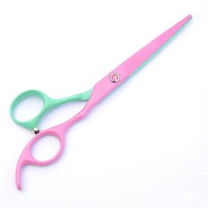 Ciseaux à cheveux rose et vert à pointe arrondie, lame en acier inoxydable, manche long, pour droitiers, ciseaux de barbier professionnels - Product Image 3