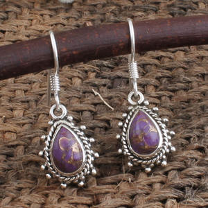 Pendientes de cobre púrpura natural, pendientes colgantes martillados, joyería boho hecha a mano para mujer, regalo de 7.º aniversario, venta al por mayor - Product Image 1