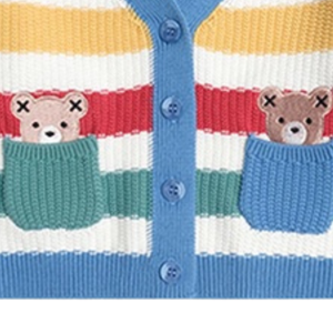 Cárdigan de punto multicolor a rayas para bebé con ribete azul, suéter de algodón suave con botones frontales para recién nacido, bebé y niño pequeño - Product Image 6