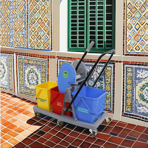 Triple Bucket Mopping <b>Trolley</b> with PP <b>Plastic</b> Eco-Friendly >30L Capacity Boiling Water Safe Multi-Color ISO - Product Image 1