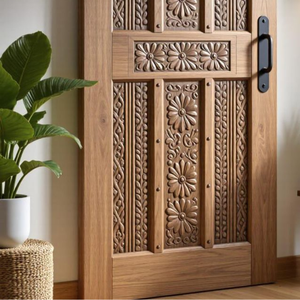 Puerta Corredera de Madera Maciza Tallada a Mano con Diseño Floral de Lujo, Decorativa y Artística para Interiores - Product Image 3