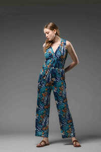 Combinaison en coton imprimé pour femmes, sans manches, col en V, taille élastique, coupe ample, tenue de plage décontractée - Product Image 5