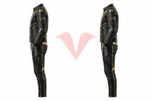 Conjunto de Chaqueta y Pantalones de Cuero Negro para Motociclismo con Detalles de Cierre Dorado para Hombre - Product Image 4
