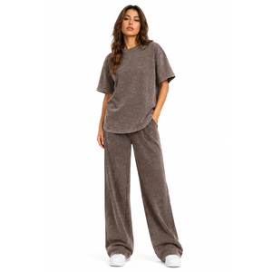 Conjunto de dos piezas de sudadera con capucha oversize vintage lavada, camiseta de cuello redondo personalizada de peso pesado y pantalones de pierna ancha, conjunto de chándal transpirable para invierno. - Product Image 1