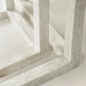 Juego de mesa otomano decorativo de alta gama, hecho a mano, con acabado de mosaico iridiscente y nácar. - Product Image 2