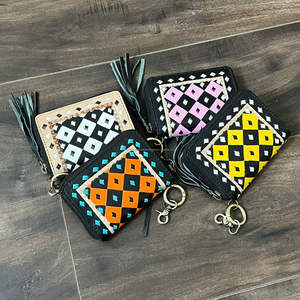Women <b>Bag</b> Charms Wholesale Luxury Designer Hand Tooled Genuine Leather Cute Small Mini Coin Purse Checkered Wallet with Keychain - Product Image 5