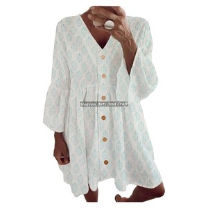 Robe Bohème pour Femme en Coton Imprimé au Bloc, Printemps-Été, Faite à la Main, Style Gypsy, Tunique Respirante en Coton Imprimé au Bloc, Robe Indienne - Product Image 2