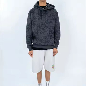 Sudadera con capucha para hombre 2026, con corte personalizado y bajo sin cordón, estilo urbano, estampado punk y hip hop, con efecto desgastado y bajo sin rematar - Product Image 1