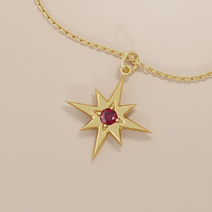 Collar con Colgante de Estrella Chapado en Oro con Piedra de Rubí y Cadena de Serpiente, Joyería Clásica Unisex para Uso Diario, Piedra de Nacimiento de Julio - Product Image 2