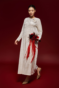 Robe midi décontractée en velours, col rond, manches classiques, taille ample, respirante, élégante, de luxe, OEM ODM - Product Image 2