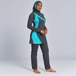 Ensembles de burkinis islamiques modestes personnalisés pour femmes, bas à coupe haute, logo sur le devant, respirant, séchage rapide, ensemble burkini 3 pièces modeste - Product Image 3