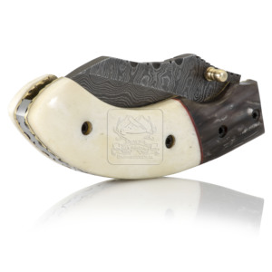 Couteau de poche pliant en acier Damas, manche en corne de buffle avec étui en cuir de vache, couteau EDC d'extérieur DD-FK-806 - Product Image 4