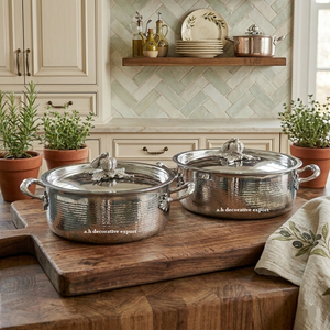 Stainless Steel Hand-Hammered Casserole Set for Home & Wedding Table Decor Kitchenware Cooking Pots With Pumpkin Lids for Decor - Product Image 1