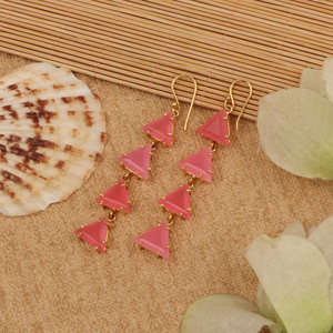 Trillion Pink Jade <b>Hook</b> <b>Earrings</b> Pink Stone Prong Setting <b>Earrings</b> Gemstone Statement Jewelry For Womens Trendy Jewelry - Product Image 6