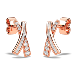 10K 14K 18K Gold Natural Diamond <b>Stud</b> Earrings Criss Cross Design with Baguette and Round Cut Stones Modern Minimal Jewelry - Product Image 5
