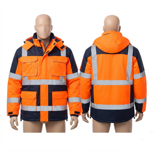 Chaqueta de Cuero con Paneles de Poliéster Oxford Premium de 300 GSM, Color Naranja de Alta Visibilidad, con Capucha, Impermeable, Logotipo Personalizado en Relieve, OEM, Unisex - Product Image 1