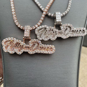Custom Name <b>Iced</b> <b>Out</b> Baguette Letter Pendant Necklace Cubic Zirconia Brass Rope <b>Chain</b> Hip Hop Jewelry - Product Image 2