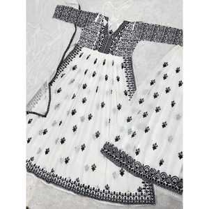 GEORGETTE À LA MODE BRODERIE SÉQUENCE TRAVAIL TOP PALAZZO avec DUPATTA BLANC - Product Image 1