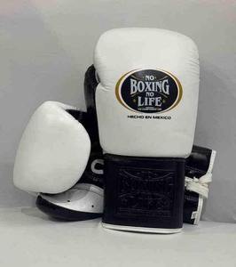 No Boxing No Life Guantes de Boxeo Profesionales de Cuero - Blanco y Azul Oscuro con Cordones, Equipo de Combate Profesional - Product Image 1