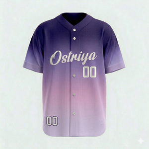 High Quality Two-Button Front Printed <b>Baseball</b> Jersey Short Sleeves V-neck 100% Polyester Quick Dry Breathable Anti-Bacterial - Product Image 1
