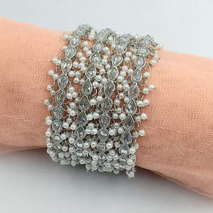 Ensemble de bijoux fins plaqué argent avec pierre de cristal et perles Bracelets de 2.8 pouces 11151753WH_2.8 Ensemble de bijoux - Product Image 1