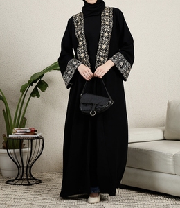 High Quality Beautiful Dubai Women Abaya Traditional Islamic Muslim Clothing & <b>Accessories</b> <b>Floor</b> Length Long Sleeves Front Open - Product Image 4