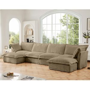 Divano Componibile a U 4 Posti con Rivestimento, Seduta Ampia e Profonda, Bordi Morbidi in Stile Francese e Molteplici Grandi Cuscini - Product Image 3