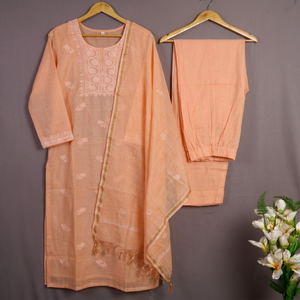 Peachy <b>Chikankari</b> Women's <b>Suit</b> Sets Dreamy Chanderi Weaves - Product Image 3