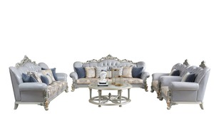 Luxury European Style Living Room <b>Sofa</b> <b>Set</b> Solid Teak Wood Carved Upholstered Couch for Villa Hotel Classic Furniture - Product Image 3