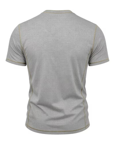 Men's Gray Regular Fit O-Neck T-Shirt Raglan Sleeve Contrast Trim Casual Knitted 100% Cotton Solid Color Eco-Friendly 240g - Product Image 5