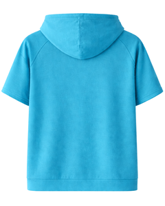 Haut à capuche bleu personnalisé à manches courtes pour homme, pull décontracté à capuche, t-shirt léger d'été, style streetwear, en mélange de coton avec poches - Product Image 2