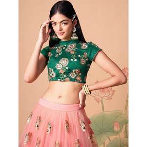Glamorous Peach Mirror Work Net Wedding Wear Lehenga Choli - Product Image 4