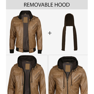 Veste en cuir de vachette marron camel OEM 2026, très vendue, pour homme, avec col à capuche, poches zippées, haute qualité, faible MOQ, veste tendance - Product Image 6