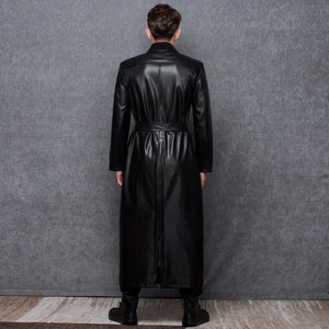 Long <b>Black</b> Real Leather Trench Coat <b>Men</b> Long Sleeve Double Breasted Spring Autumn Plus Size Leather <b>Mens</b> Clothing - Product Image 6