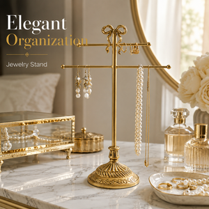 Elegant Brass Jewelry Stand with <b>Bow</b> Design Necklace <b>Holder</b> Earring Display Rack Bracelet Organizer for Vanity and Home Decor - Product Image 2