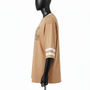 Camiseta de Béisbol para Mujer, de Alta Calidad, Tela de Poliéster GSM, Color Arena, Paneles Raglán, Logotipo Personalizado, Camiseta de Béisbol de Algodón para Mujer - Product Image 3