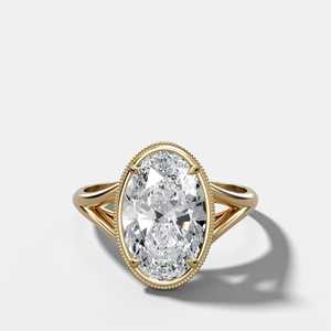 Anillos de compromiso de diamantes ovalados cultivados en laboratorio de 2.50 quilates con certificado IGI, oro macizo de 14K, lujo, con engaste de milgrain y bisel dividido, solitario para boda - Product Image 1