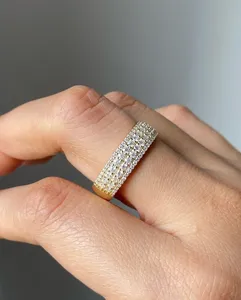 Moissanite Round Brilliant Cut Pave Band <b>Ring</b> <b>925</b> <b>Silver</b> Gold Plated Stackable Unisex Vintage Luxury Wedding Jewelry - Product Image 1