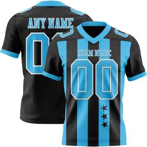 เสื้อฟุตบอลทีมสีดำน้ำเงินลดราคาพิเศษ ระบายเหงื่อได้ดี 160 GSM โพลีเอสเตอร์ สกรีนพิมพ์ลายแบบซับลิเมชั่น ผลิตจากโรงงานโดยตรง - Product Image 1