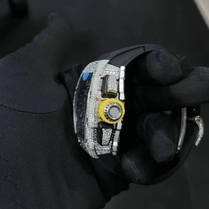Reloj de Pulsera de Lujo con Esfera Esqueletizada y Cristales, Correa de Goma Azul, Estilo Vintage Hip Hop, Automático, para Hombre, con Moissanita - Product Image 3