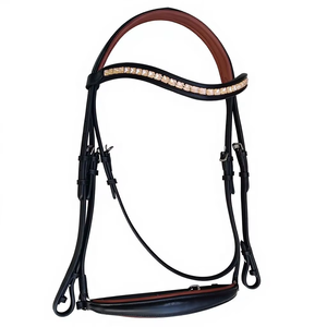 Collier de tête pour cheval personnalisé, style de bridon à nez rabattable Annabelle, fabricant de matériel équestre en gros, articles en cuir véritable - Product Image 1