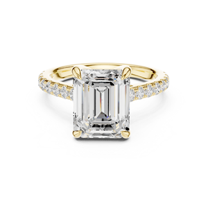 Yellow Gold Emerald Cut Lab Grown <b>Diamond</b> Solitaire Engagement <b>Ring</b> with Pavé <b>Diamond</b> Band - Product Image 5