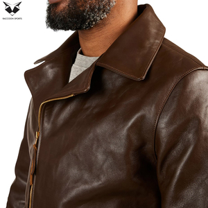 Chaqueta de Cuero Genuino para Hombre, Color Marrón Sólido, Estilo Único, Nueva Tendencia, Delgada, con Cierre, para Invierno - Product Image 4